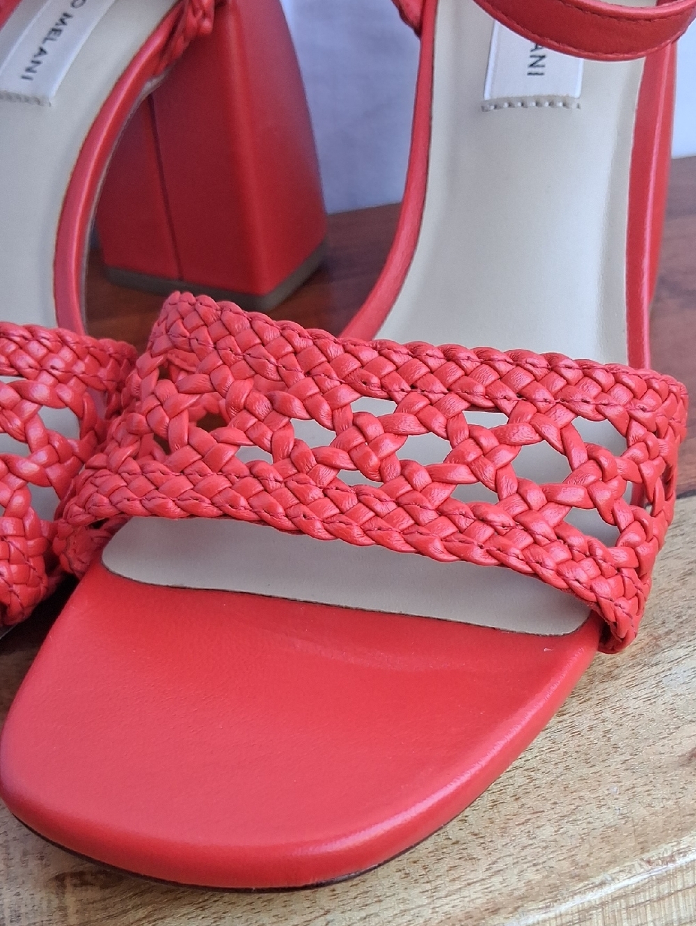 ANTONIO MELANI Red Braided Block Heel Sandals 7.5 - Picture 4 of 12